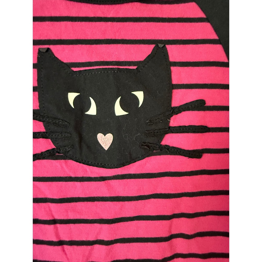 Hanna Andersson Kids Black Cat Striped Raglan Tee Pink Black Size 100 US 4 - Picture 2 of 3
